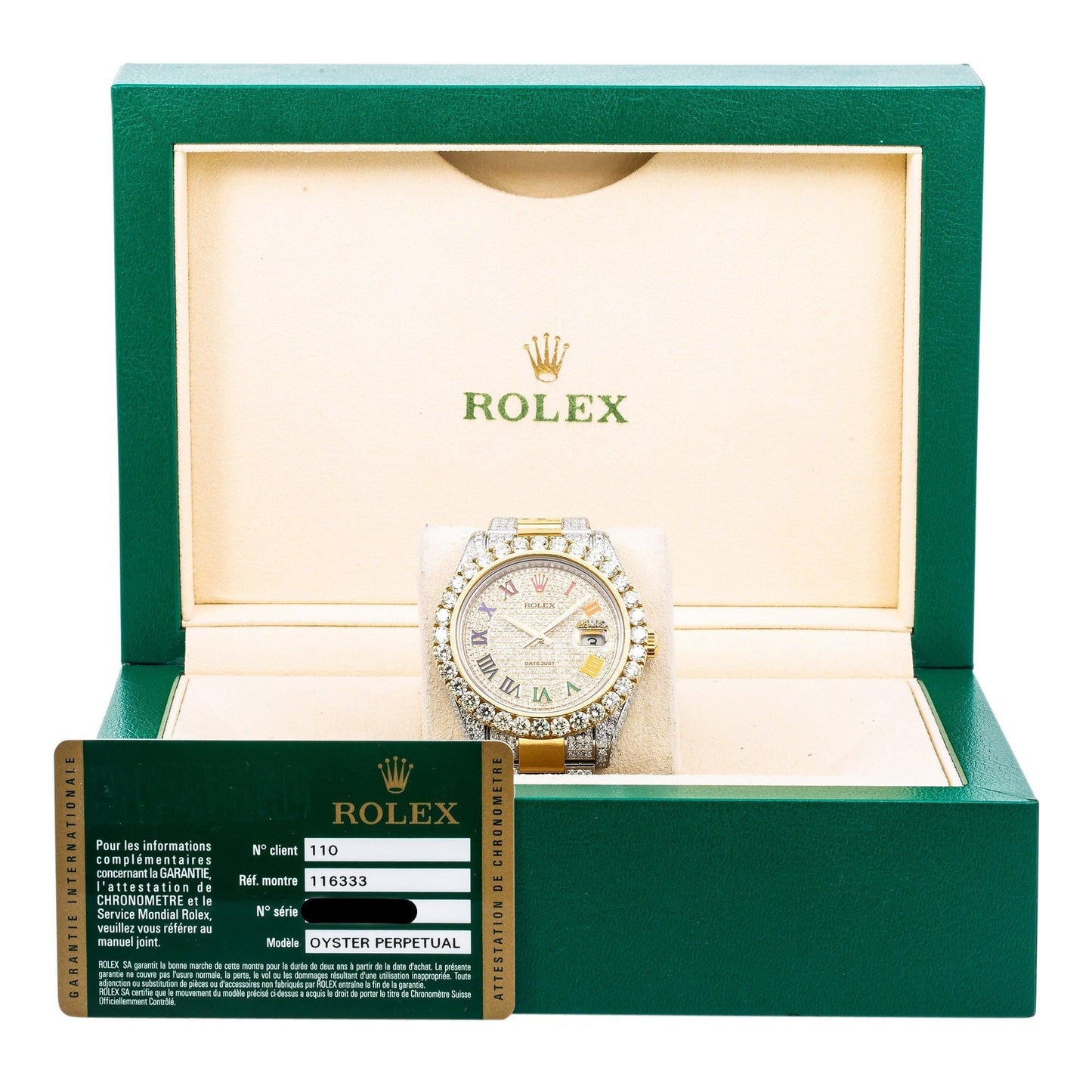 Rolex Datejust 41MM 116333 Diamond Paved Rainbow Roman Dial Diamond Bezel Two Tone Yellow Gold Semi Diamond Oyster Bracelet