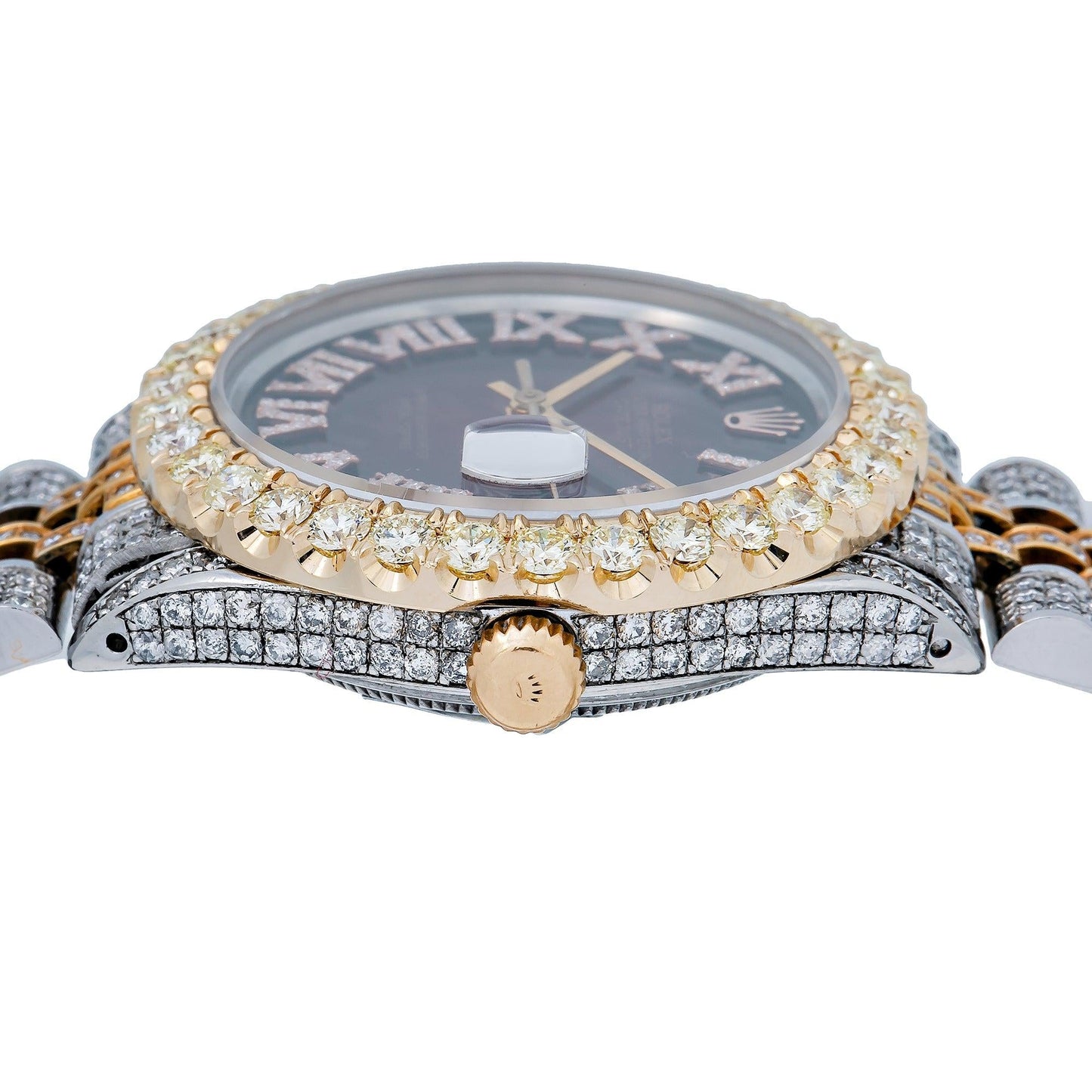Rolex Datejust 36MM 16233 Red Roman Diamond Dial Diamond Bezel Two Tone Yellow Gold Full Diamond Jubilee Bracelet