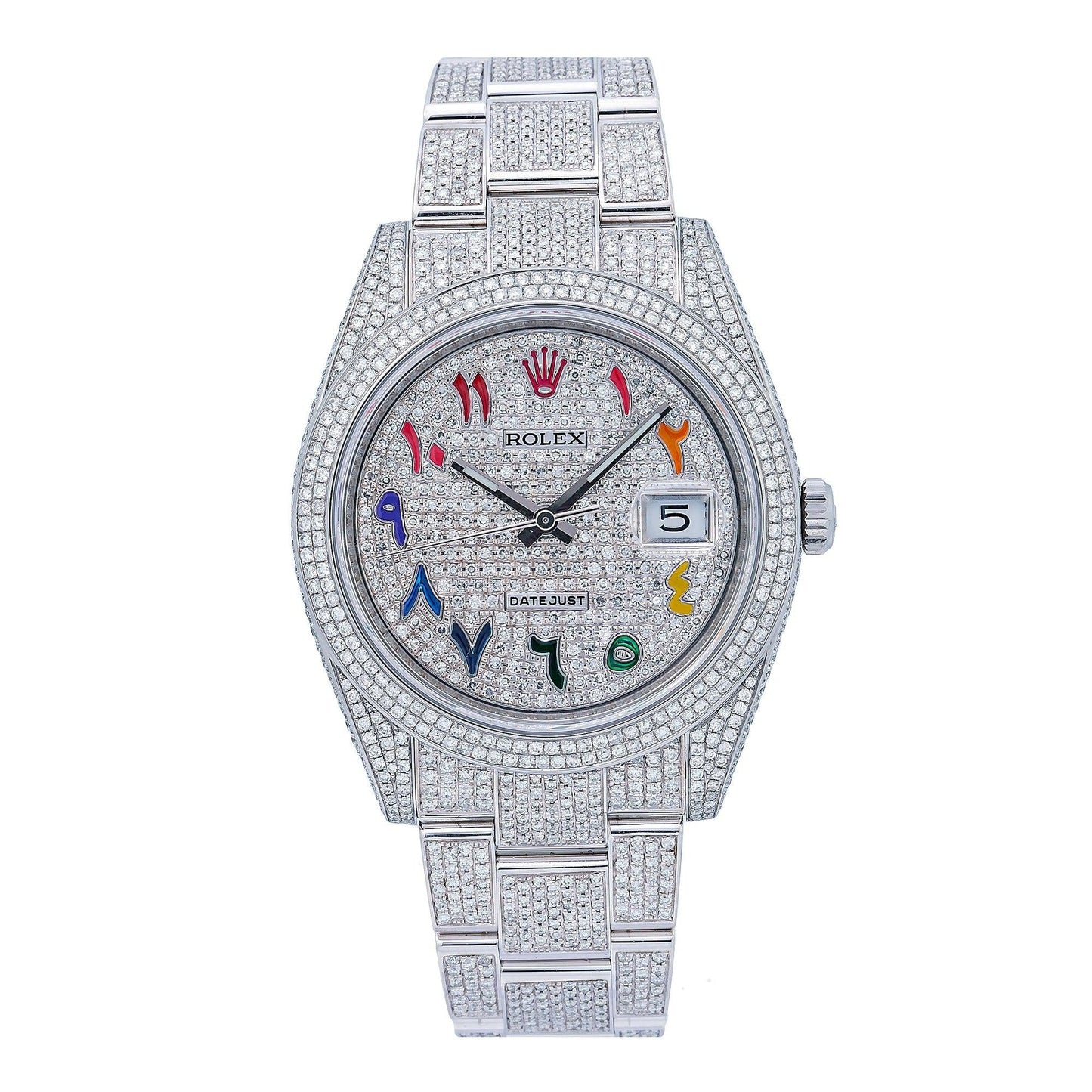 Rolex Datejust 41MM 126300 Diamond Paved Rainbow Eastern Arabic Dial Diamond Bezel Stainless Steel Full Diamond Oyster Bracelet