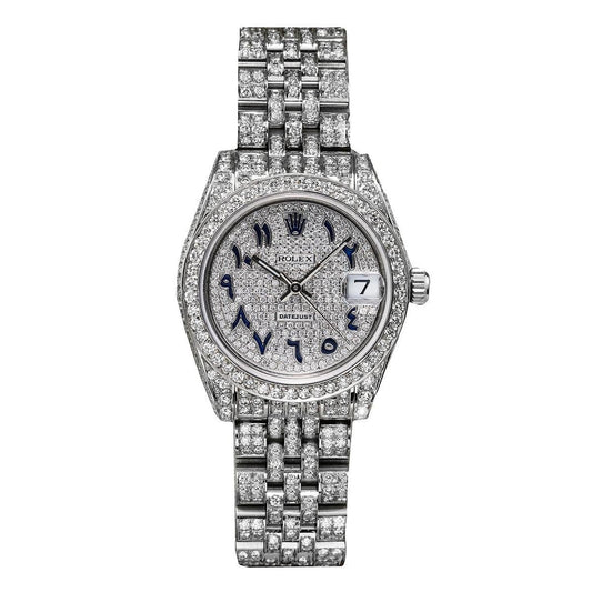 Rolex Datejust 26MM 179174 Diamond Paved Eastern Arabic Dial Diamond Bezel Stainless Steel Full Diamond Jubilee Bracelet