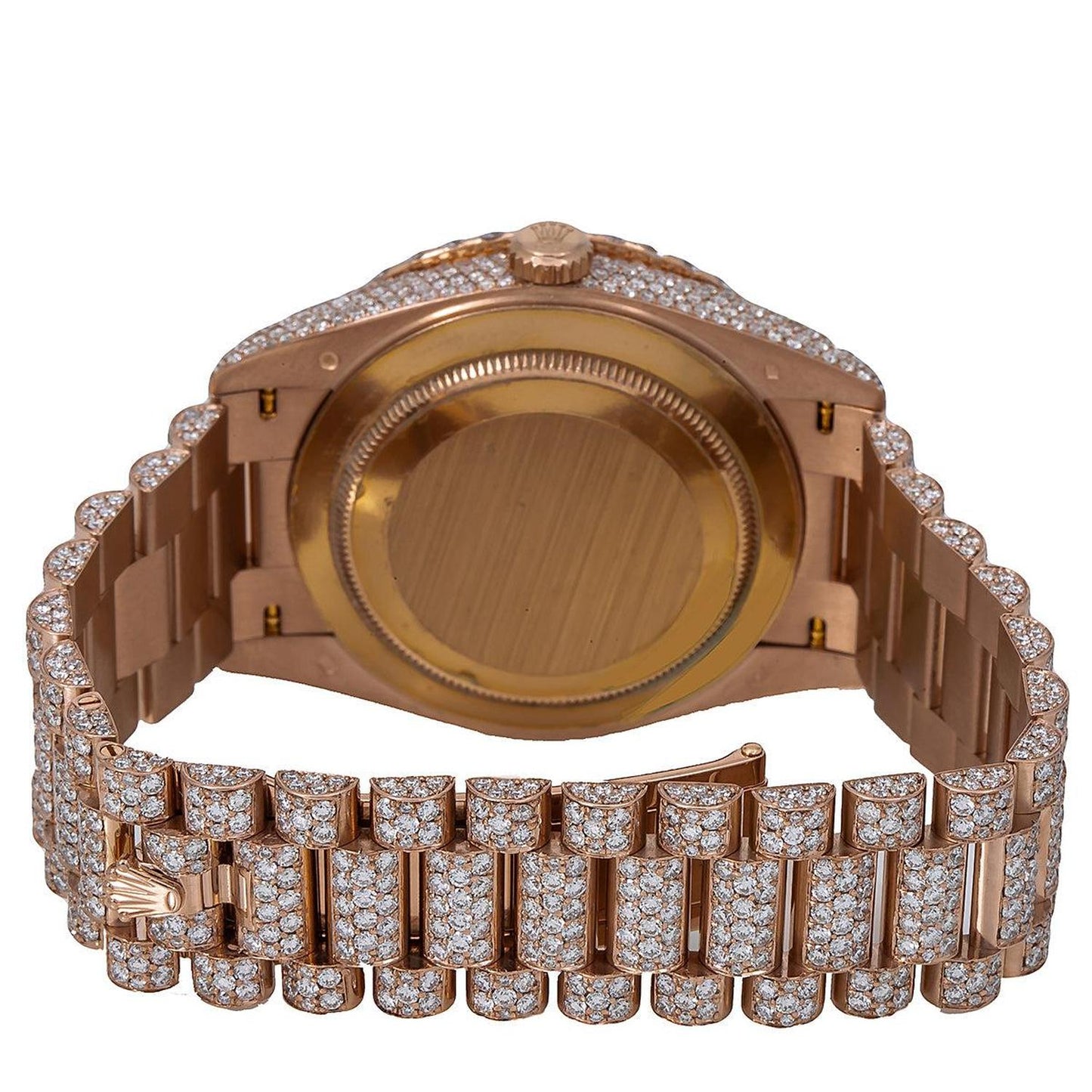 Rolex Day-Date 40MM 228235 Diamond Paved Roman Dial Diamond Bezel 18K Rose Gold Full Diamond President Bracelet 25.25ct