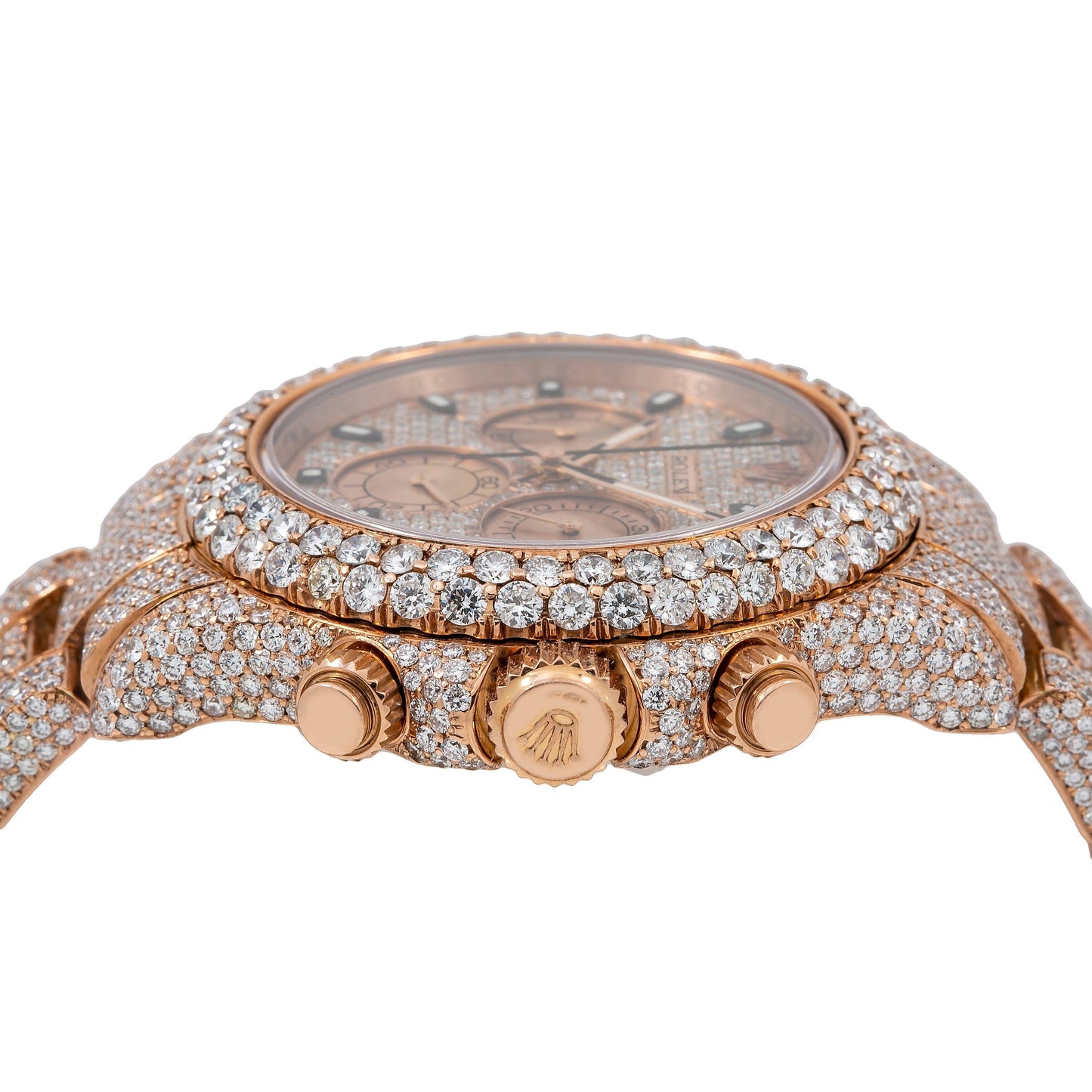 Rolex Cosmograph Daytona 40MM 116505 Diamond Paved Dial Diamond Bezel 18K Rose Gold Full Diamond Oyster Bracelet