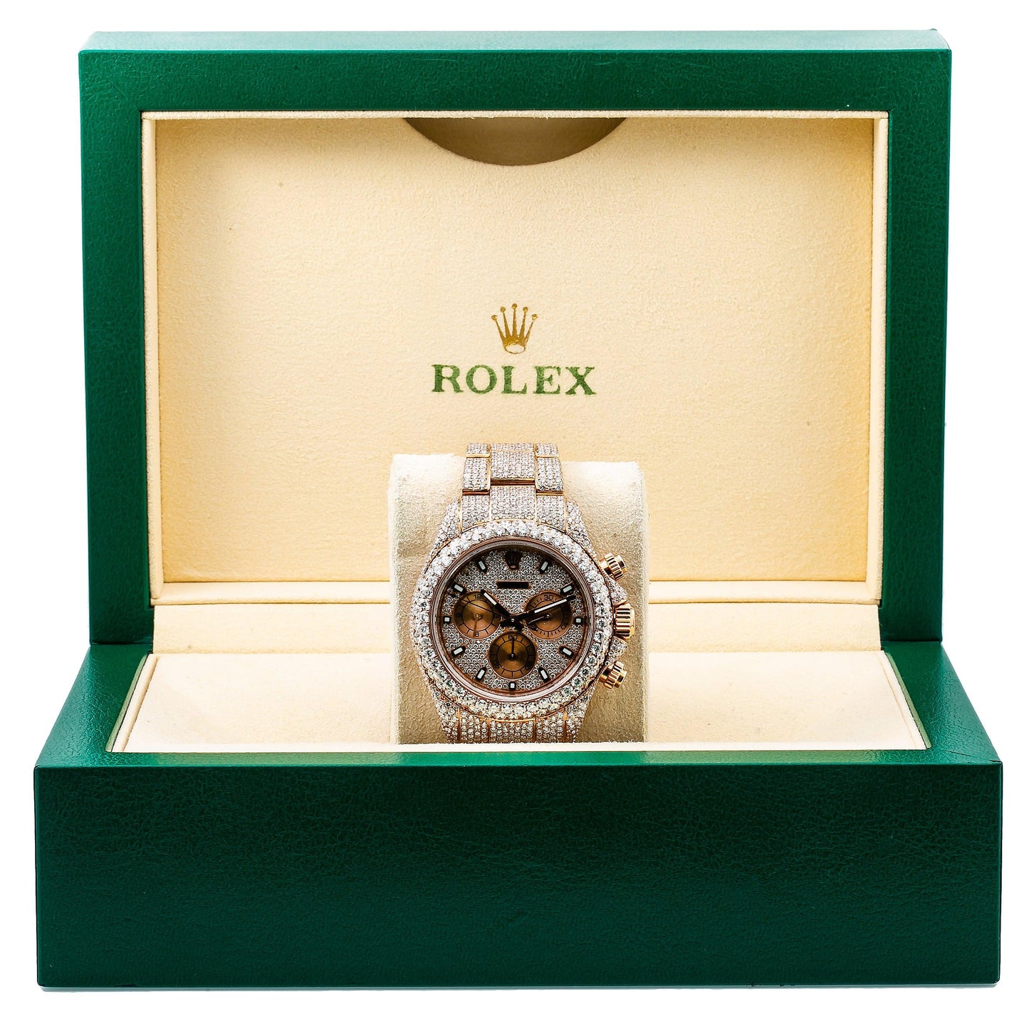 Rolex Cosmograph Daytona 40MM 116505 Diamond Paved Dial Diamond Bezel 18K Rose Gold Full Diamond Oyster Bracelet