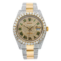 Rolex Datejust 36MM 116233 Diamond Paved Green Roman Dial Diamond Bezel Two Tone Yellow Gold Semi Diamond Oyster Bracelet 14.25ct