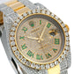 Rolex Datejust 36MM 116233 Diamond Paved Green Roman Dial Diamond Bezel Two Tone Yellow Gold Semi Diamond Oyster Bracelet 14.25ct