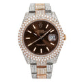 Rolex Datejust 41MM 126331 Chocolate Dial Diamond Bezel Two Tone Rose Gold Full Diamond Jubilee Bracelet 21.25ct