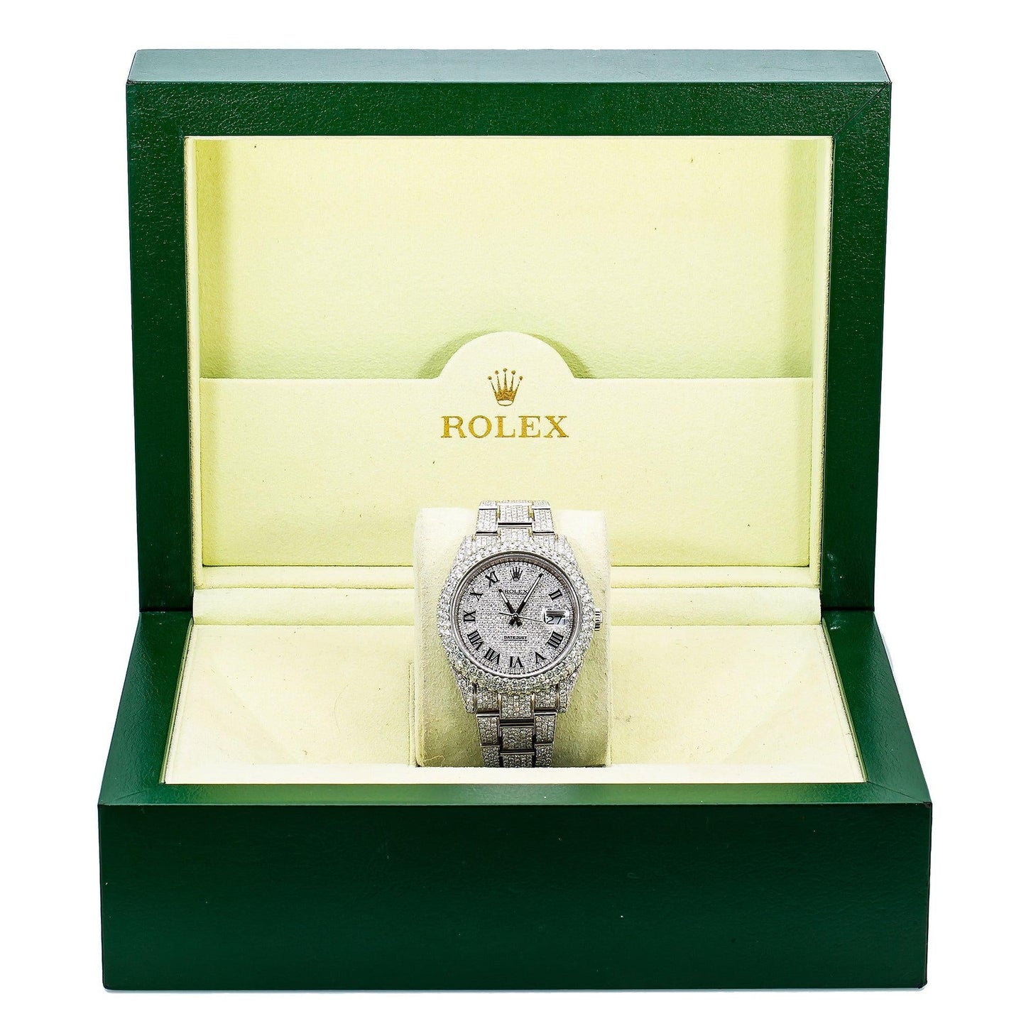 Rolex Datejust 41MM 126300 Diamond Paved Roman Dial Diamond Bezel Stainless Steel Full Diamond Oyster Bracelet 21.25ct