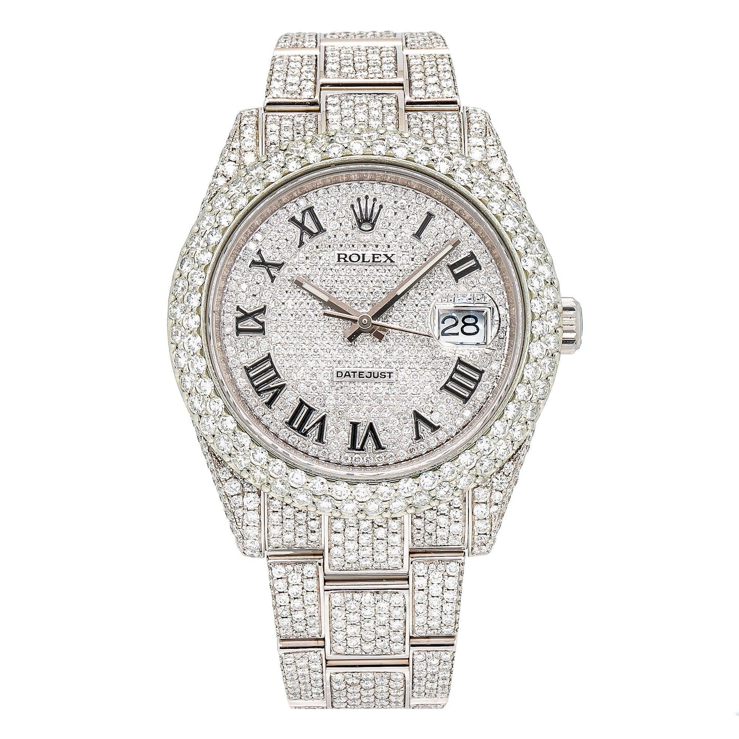 Rolex Datejust 41MM 126300 Diamond Paved Roman Dial Diamond Bezel Stainless Steel Full Diamond Oyster Bracelet 21.25ct