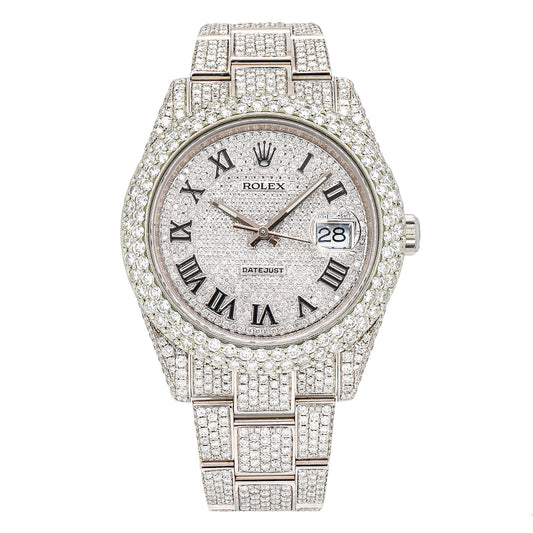 Rolex Datejust 41MM 126300 Diamond Paved Roman Dial Diamond Bezel Stainless Steel Full Diamond Oyster Bracelet 21.25ct