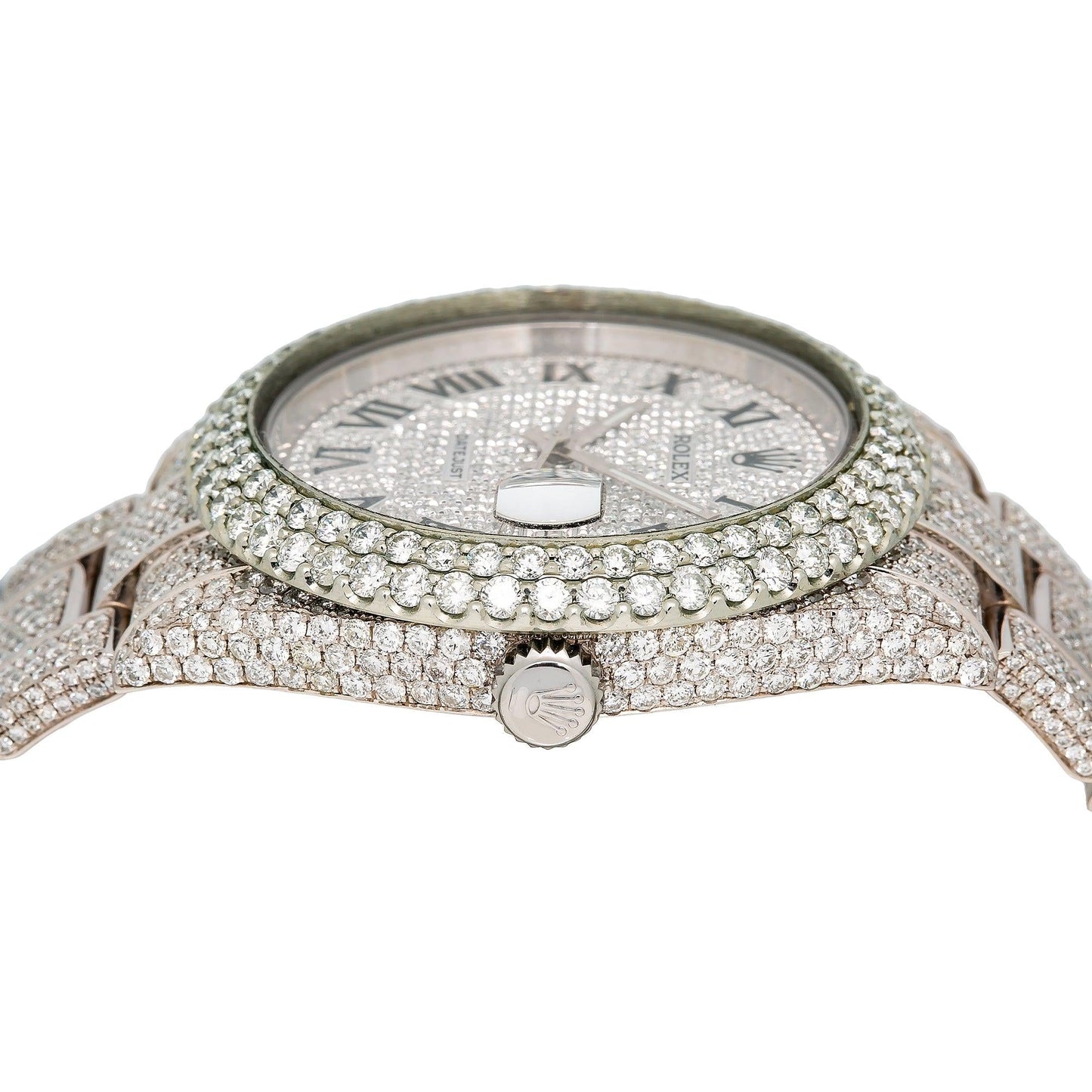Rolex Datejust 41MM 126300 Diamond Paved Roman Dial Diamond Bezel Stainless Steel Full Diamond Oyster Bracelet 21.25ct