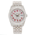 Rolex Datejust 36MM 116234 Diamond Paved Red Eastern Arabic Dial Diamond Bezel Stainless Steel Full Diamond Jubilee Bracelet 12.75ct