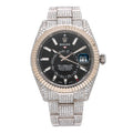 Rolex Sky-Dweller 42MM 326934 Black Dial Fluted Bezel Stainless Steel Full Diamond Oyster Bracelet 22.25ct