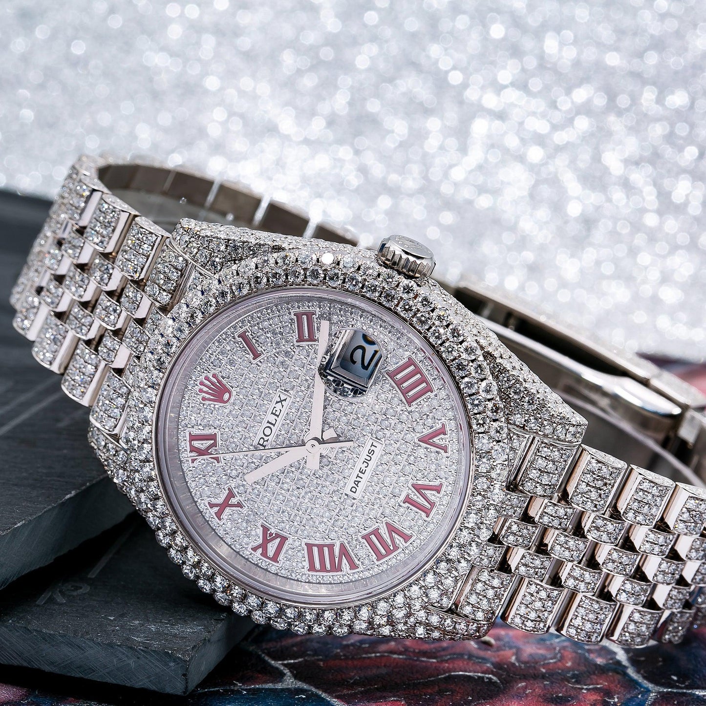 Rolex Datejust 41MM 126300 Diamond Paved Roman Dial Diamond Bezel Stainless Steel Full Diamond Jubilee Bracelet