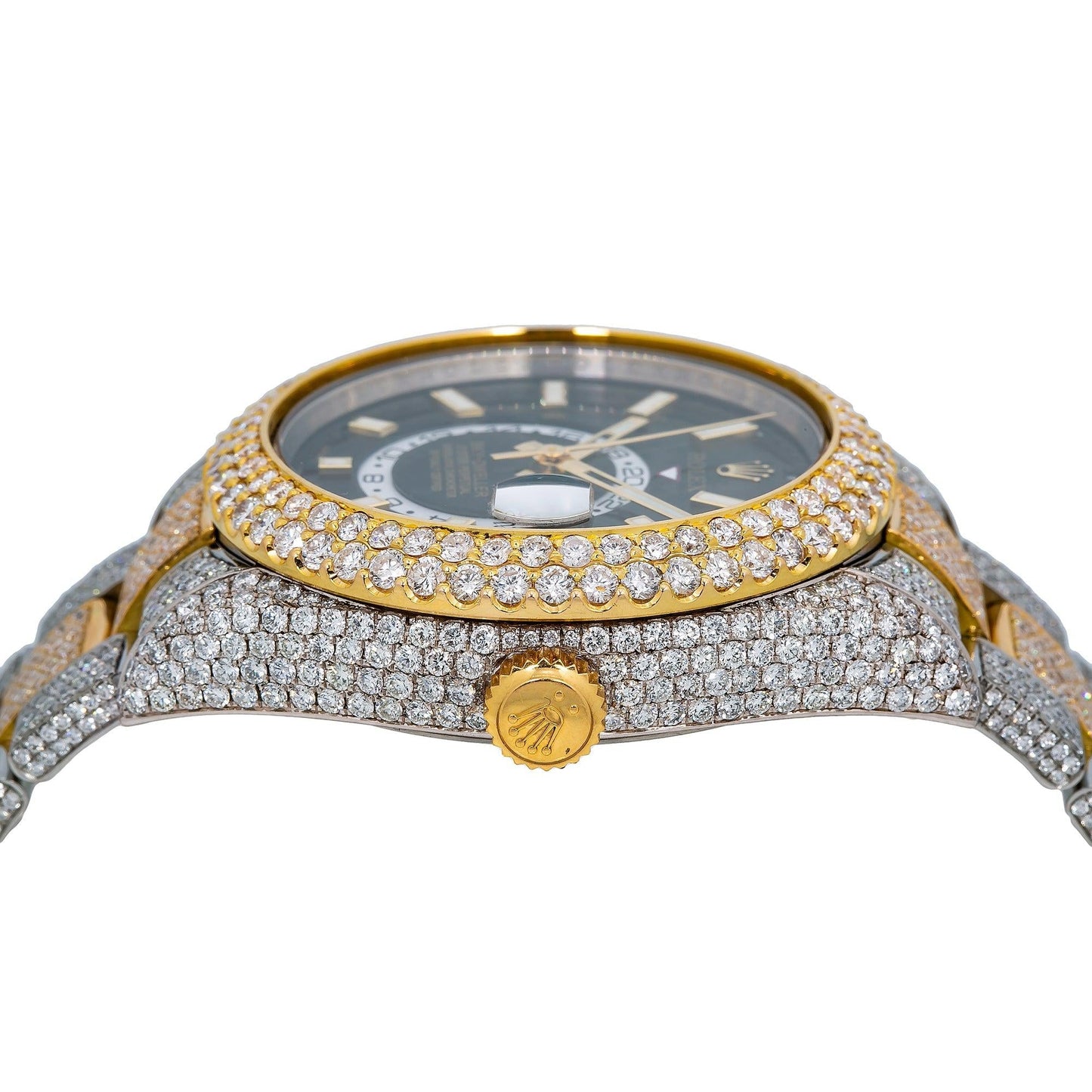 Rolex Sky-Dweller 42MM 326933 Black Dial Diamond Bezel Two Tone Yellow Gold Full Diamond Oyster Bracelet