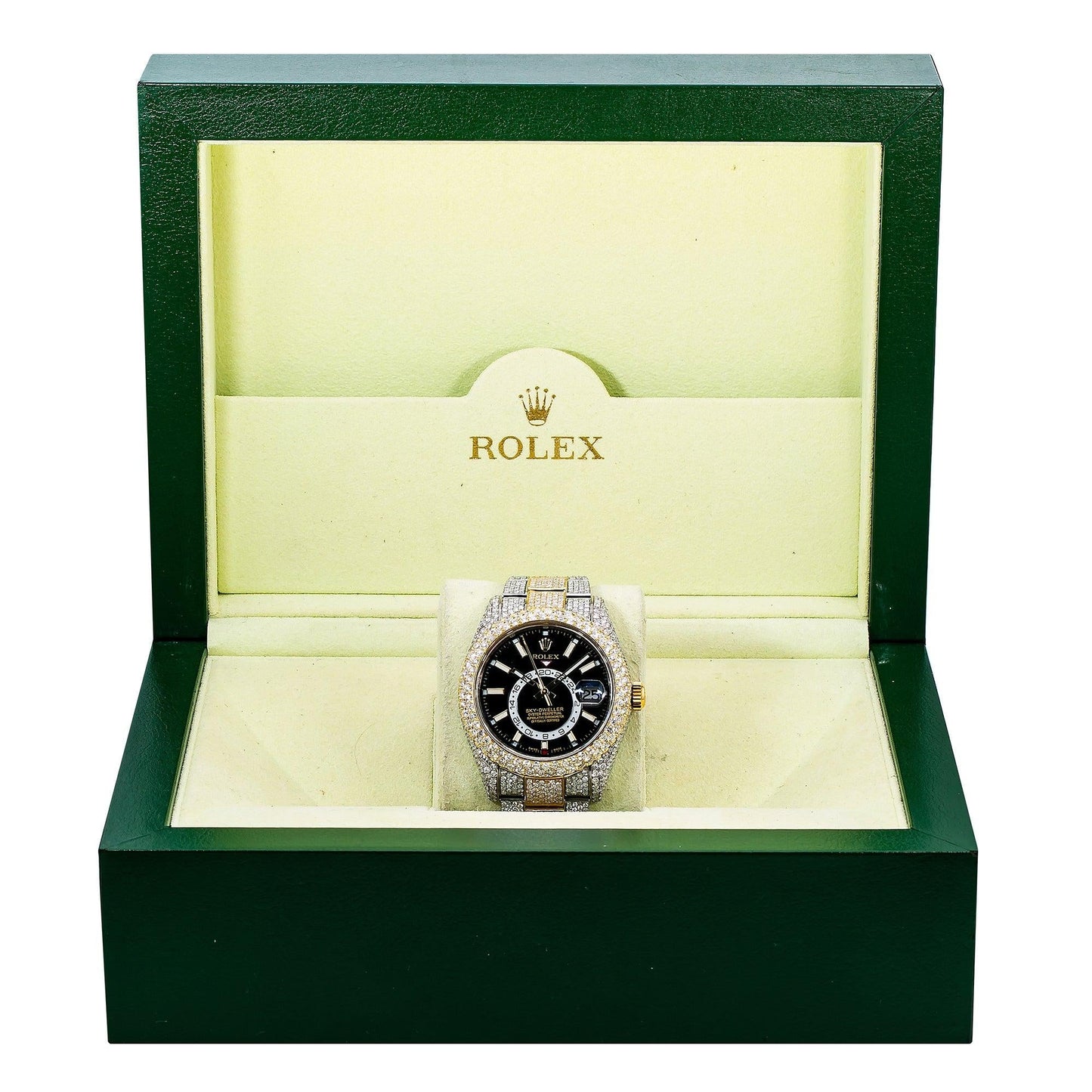 Rolex Sky-Dweller 42MM 326933 Black Dial Diamond Bezel Two Tone Yellow Gold Full Diamond Oyster Bracelet