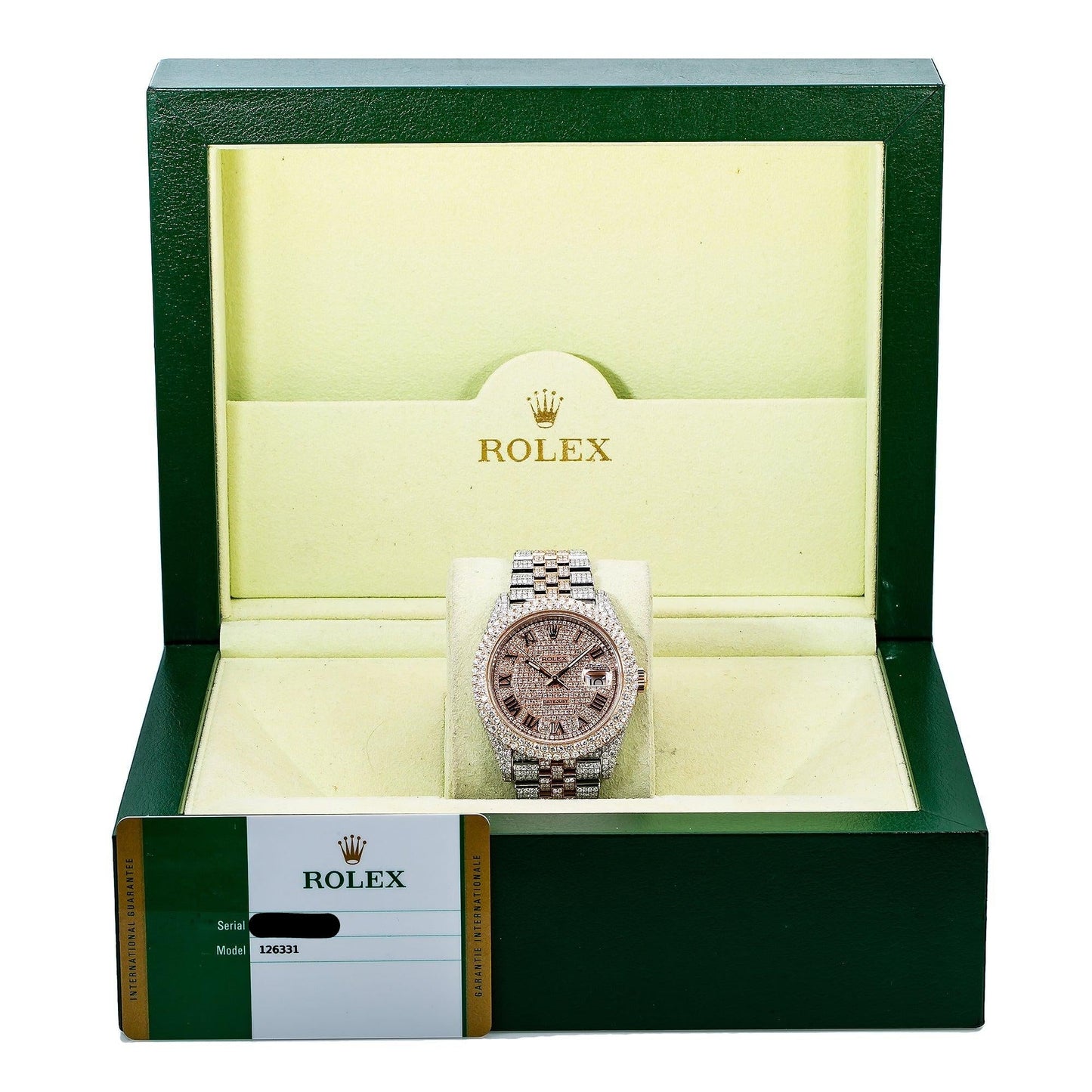 Rolex Datejust 41MM 126331 Diamond Paved Roman Dial Diamond Bezel Two Tone Rose Gold Full Diamond Jubilee Bracelet