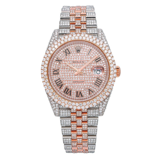 Rolex Datejust 41MM 126331 Diamond Paved Roman Dial Diamond Bezel Two Tone Rose Gold Full Diamond Jubilee Bracelet
