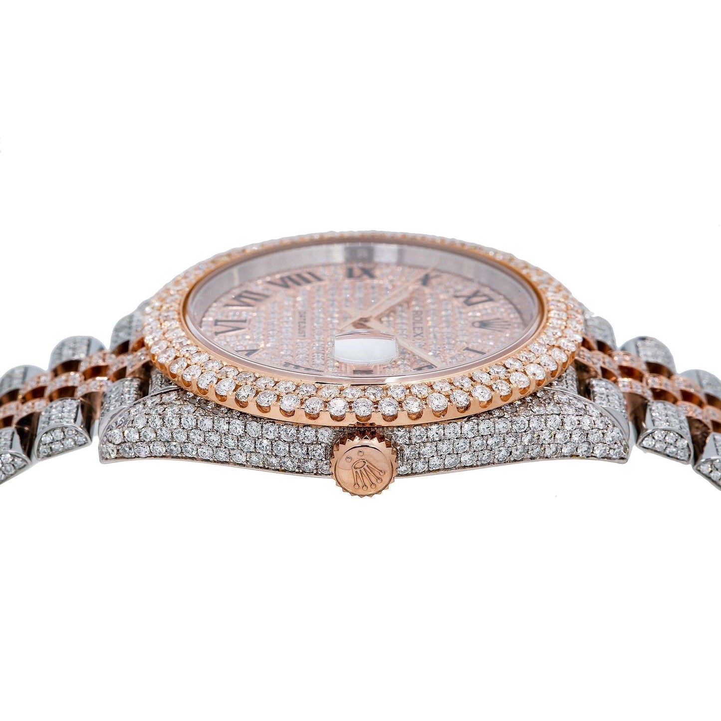 Rolex Datejust 41MM 126331 Diamond Paved Roman Dial Diamond Bezel Two Tone Rose Gold Full Diamond Jubilee Bracelet