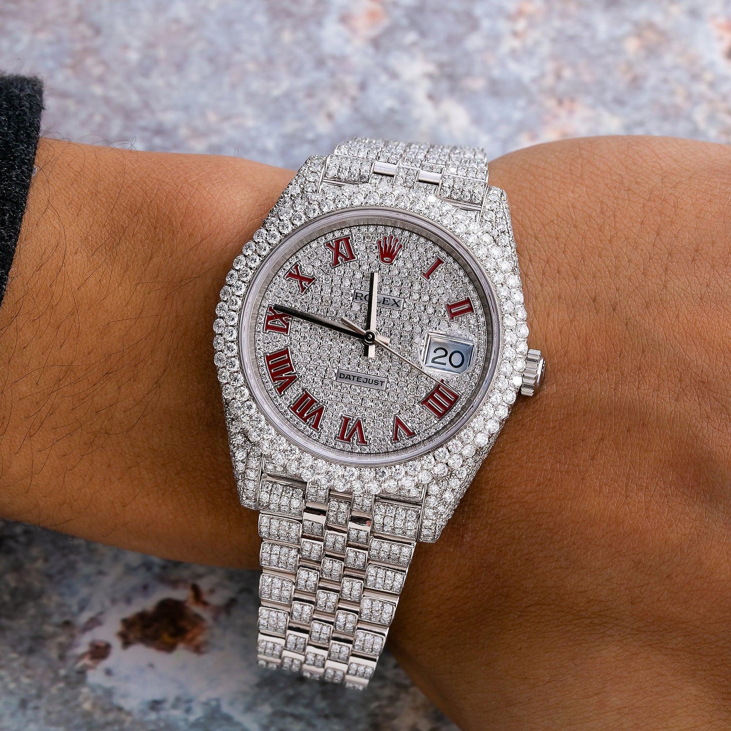 Rolex Datejust 41MM 126300 Diamond Paved Roman Dial Diamond Bezel Stainless Steel Full Diamond Jubilee Bracelet