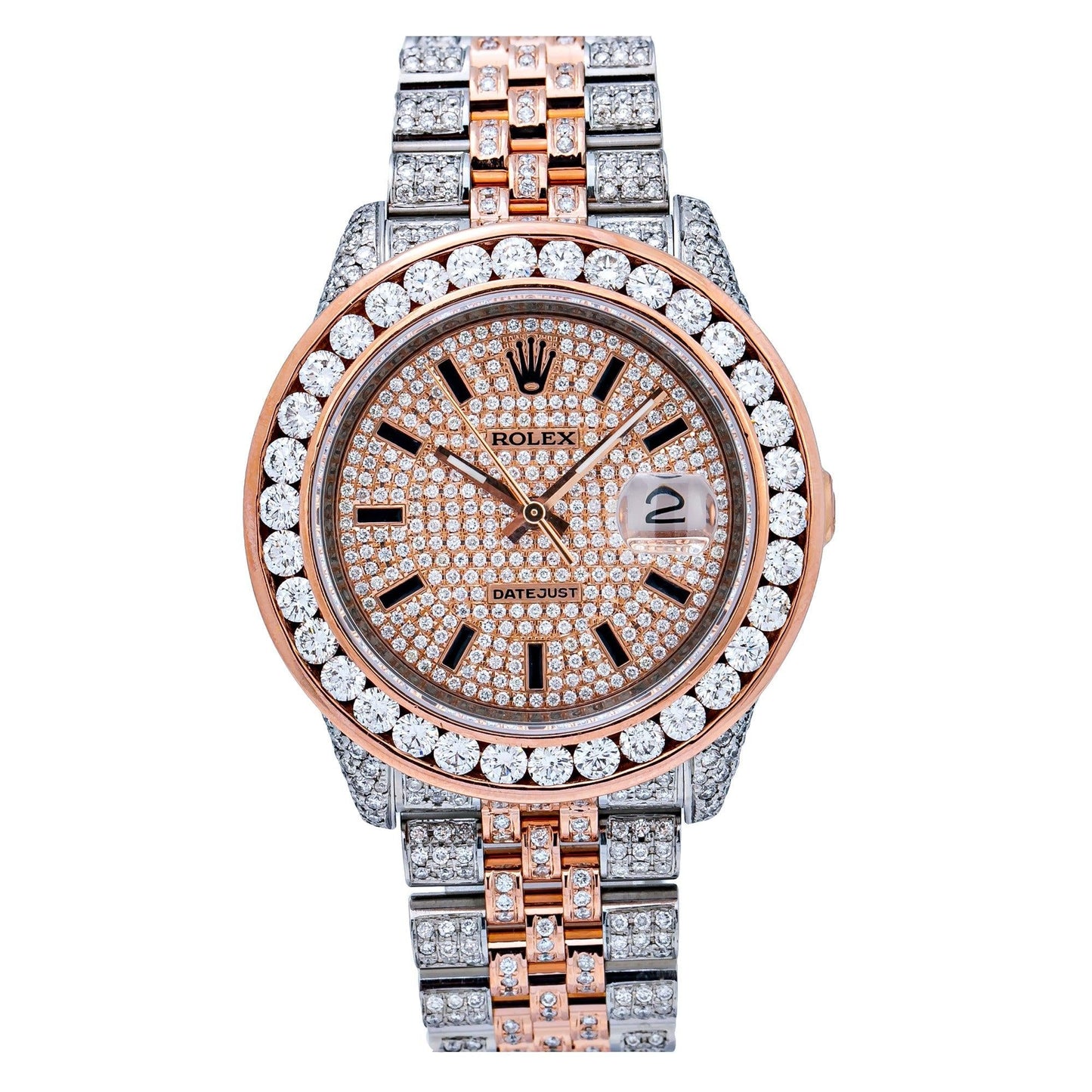 Rolex Datejust 36MM 116231 Diamond Paved Dial Diamond Bezel Two Tone Rose Gold Full Diamond Jubilee Bracelet 11.75ct