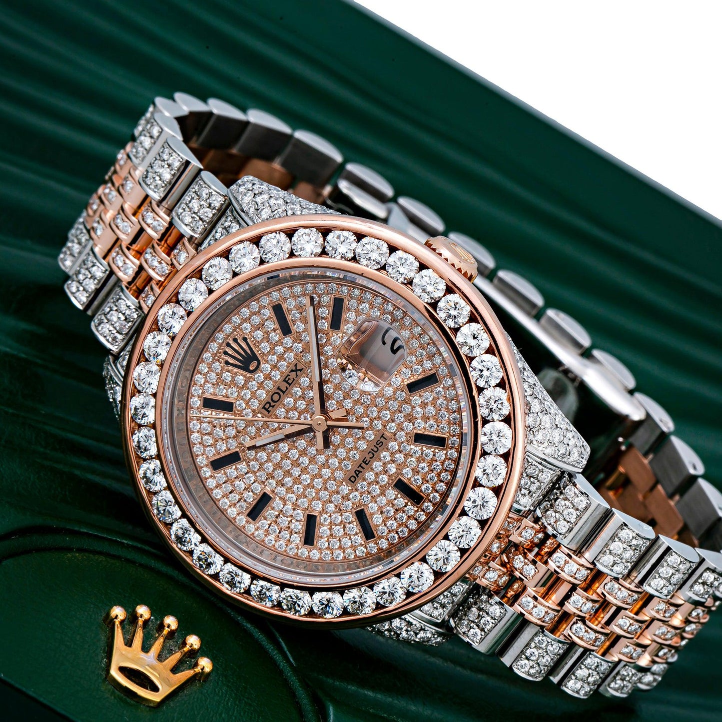 Rolex Datejust 36MM 116231 Diamond Paved Dial Diamond Bezel Two Tone Rose Gold Full Diamond Jubilee Bracelet 11.75ct