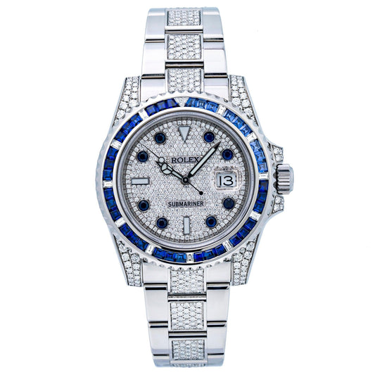 Rolex Submariner Date 40MM 116610 Diamond Paved Dial Blue Gemstone & Diamond Bezel Stainless Steel Semi Diamond Oyster Bracelet