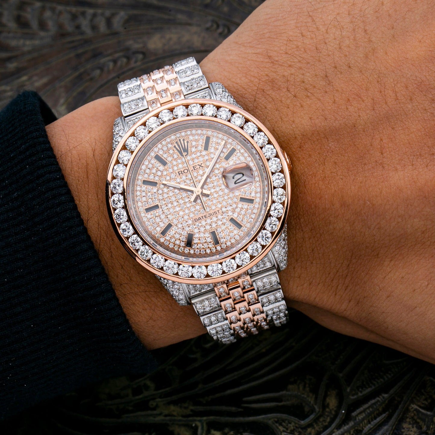 Rolex Datejust 36MM 116231 Diamond Paved Dial Diamond Bezel Two Tone Rose Gold Full Diamond Jubilee Bracelet 11.75ct