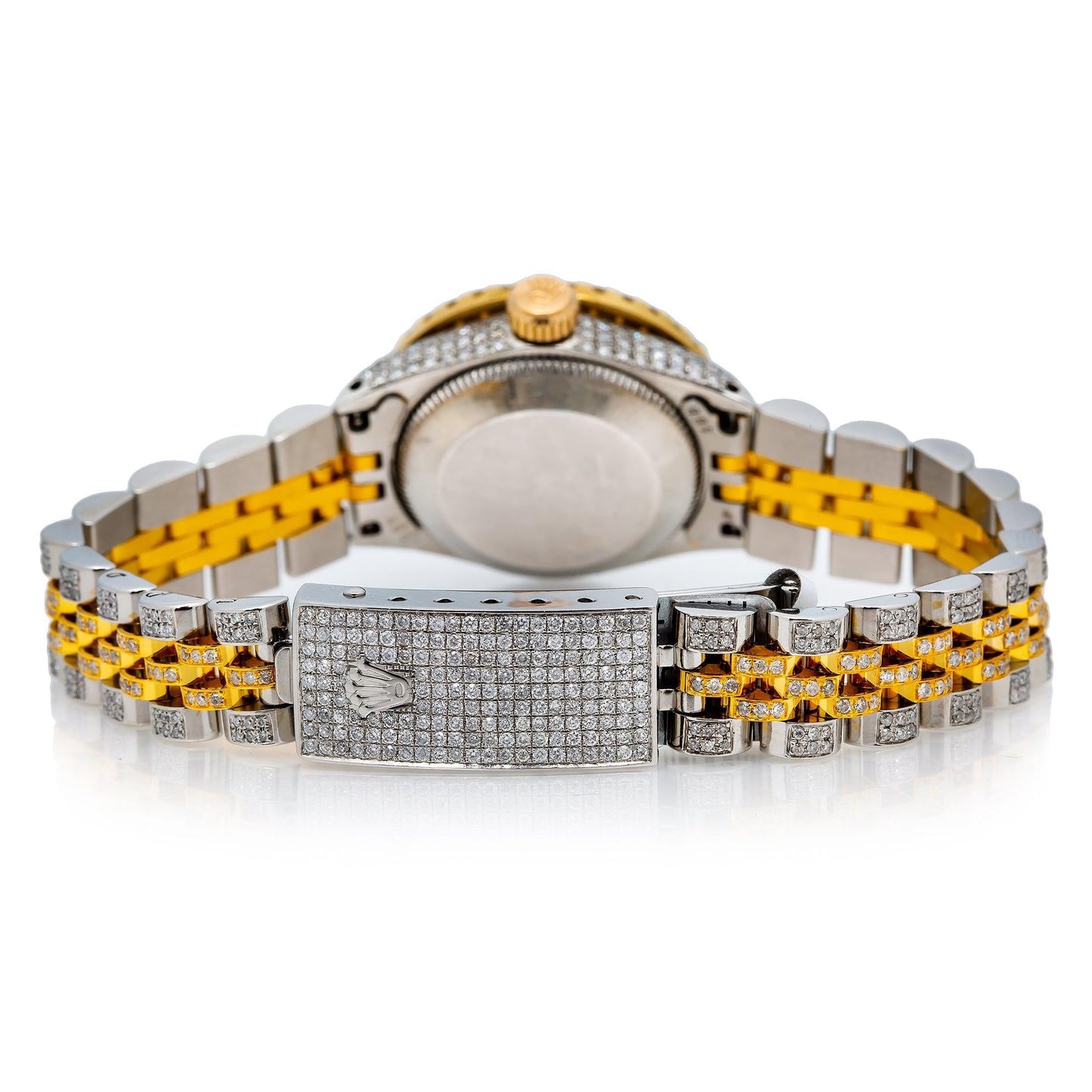 Rolex Datejust 26MM 6516 Black Diamond Dial Diamond Bezel Two Tone Yellow Gold Full Diamond Jubilee Bracelet 6.25ct