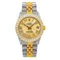 Rolex Datejust 31MM 68273 Champagne Roman Diamond Dial Diamond Bezel Two Tone Yellow Gold Full Diamond Jubilee Bracelet 8.75ct
