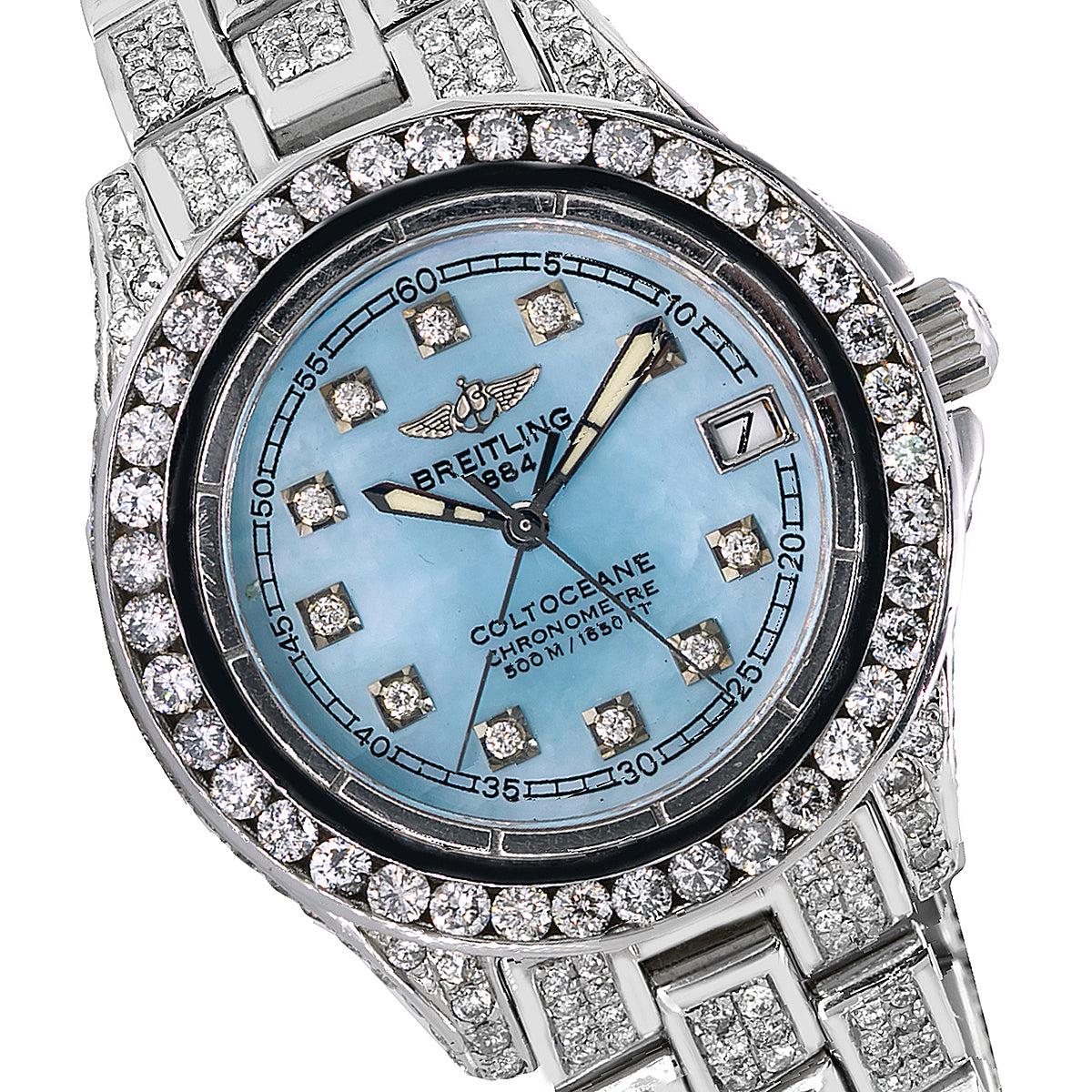 Breitling Colt Oceane A57350 33mm Blue Mother of Pearl with 8.0CT Diamonds Watch