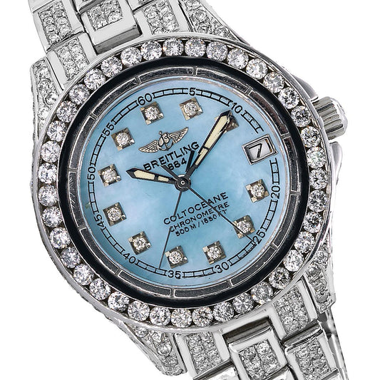 Breitling Colt Oceane A57350 33mm Blue Mother of Pearl with 8.0CT Diamonds Watch
