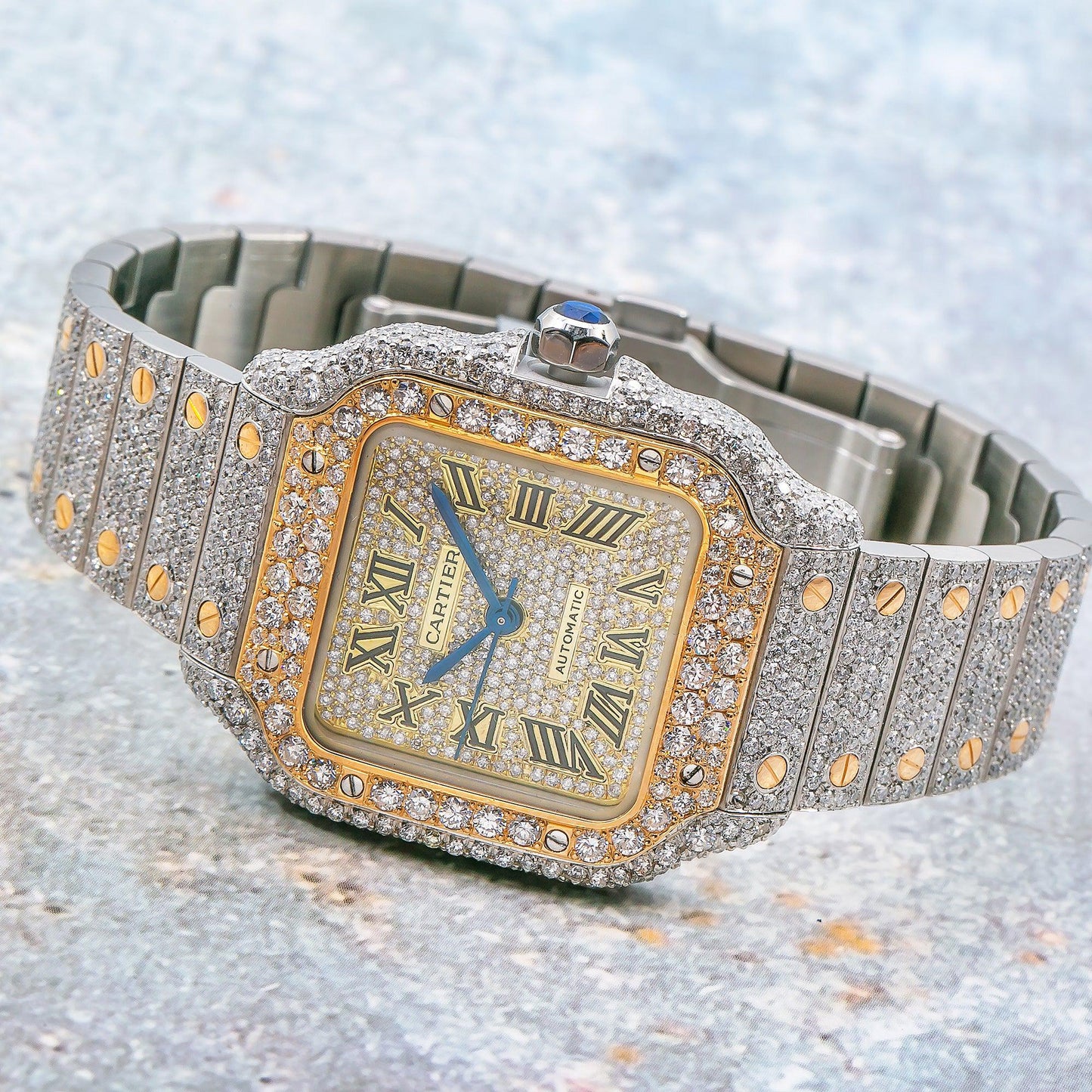 Cartier Santos W2SA00163 35MM Champagne Diamond Dial With Two Tone Bracelet