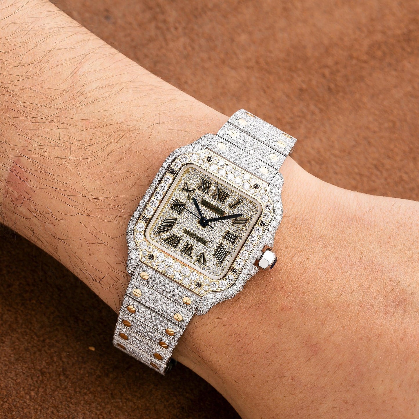 Cartier Santos W2SA00163 35MM Champagne Diamond Dial With Two Tone Bracelet