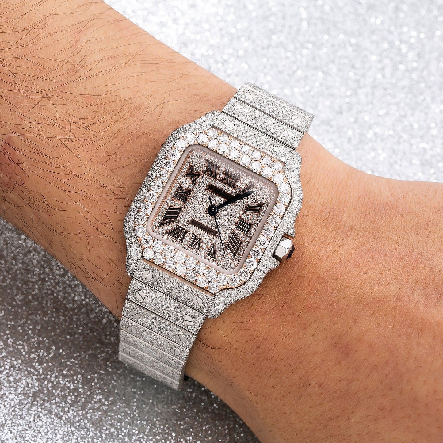 Cartier Santos WSSA0029 35MM Rose Gold Diamond Dial With 18.75 CT Diamonds