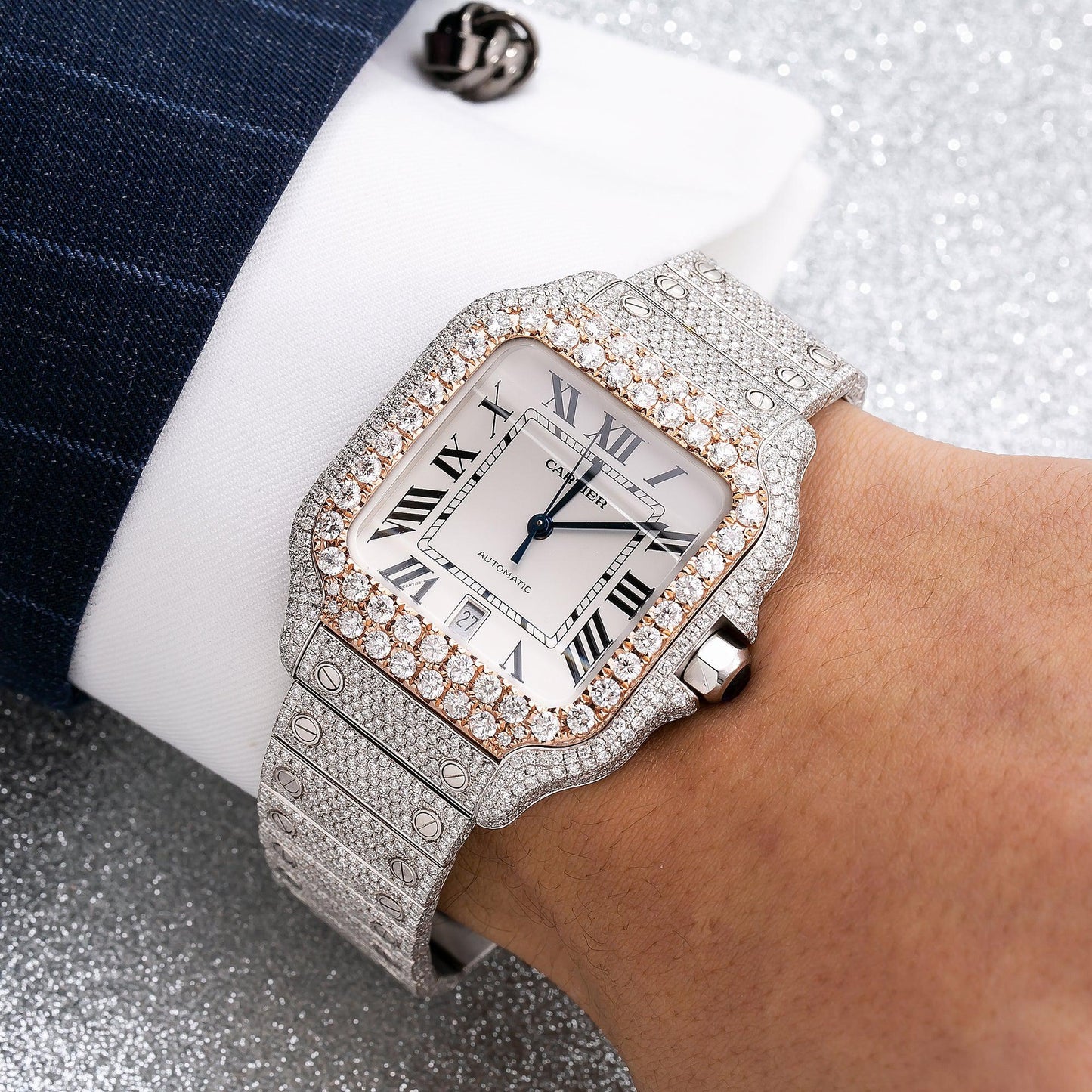 Cartier Santos WSSA0009 40MM White Dial With 17.96 CT Diamonds