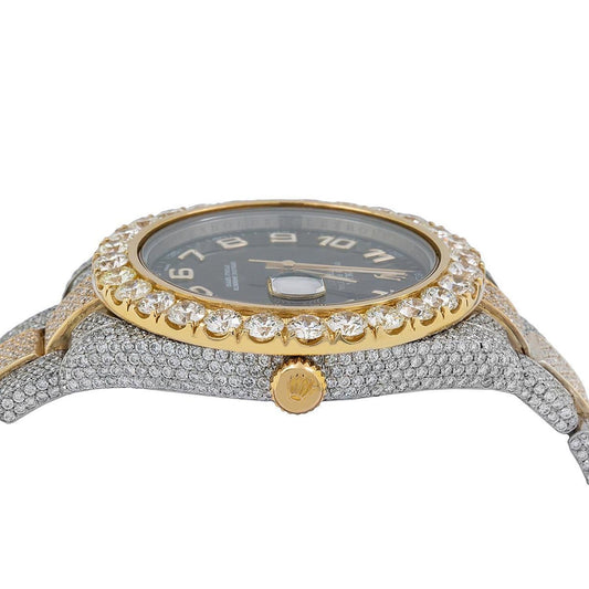 Rolex Datejust II 41MM 116333 Black Arabic Dial Diamond Bezel Two Tone Yellow Gold Full Diamond Oyster Bracelet 25.75ct