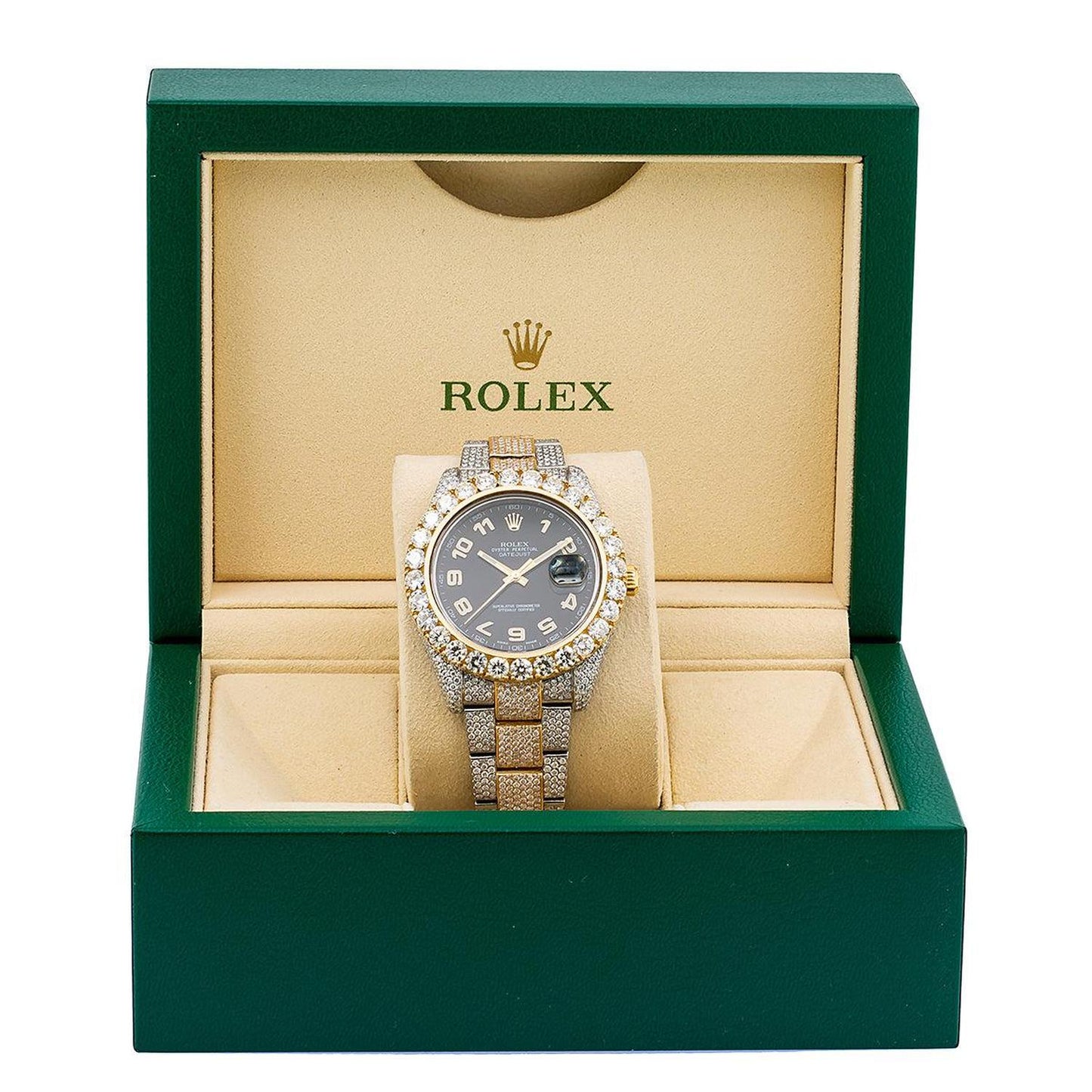 Rolex Datejust II 41MM 116333 Black Arabic Dial Diamond Bezel Two Tone Yellow Gold Full Diamond Oyster Bracelet 25.75ct
