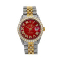 Rolex Datejust 36MM 1601 Red Roman Diamond Dial Diamond Bezel Two Tone Yellow Gold Full Diamond Jubilee Bracelet 8.25ct
