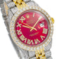 Rolex Datejust 36MM 1601 Red Roman Diamond Dial Diamond Bezel Two Tone Yellow Gold Full Diamond Jubilee Bracelet 8.25ct