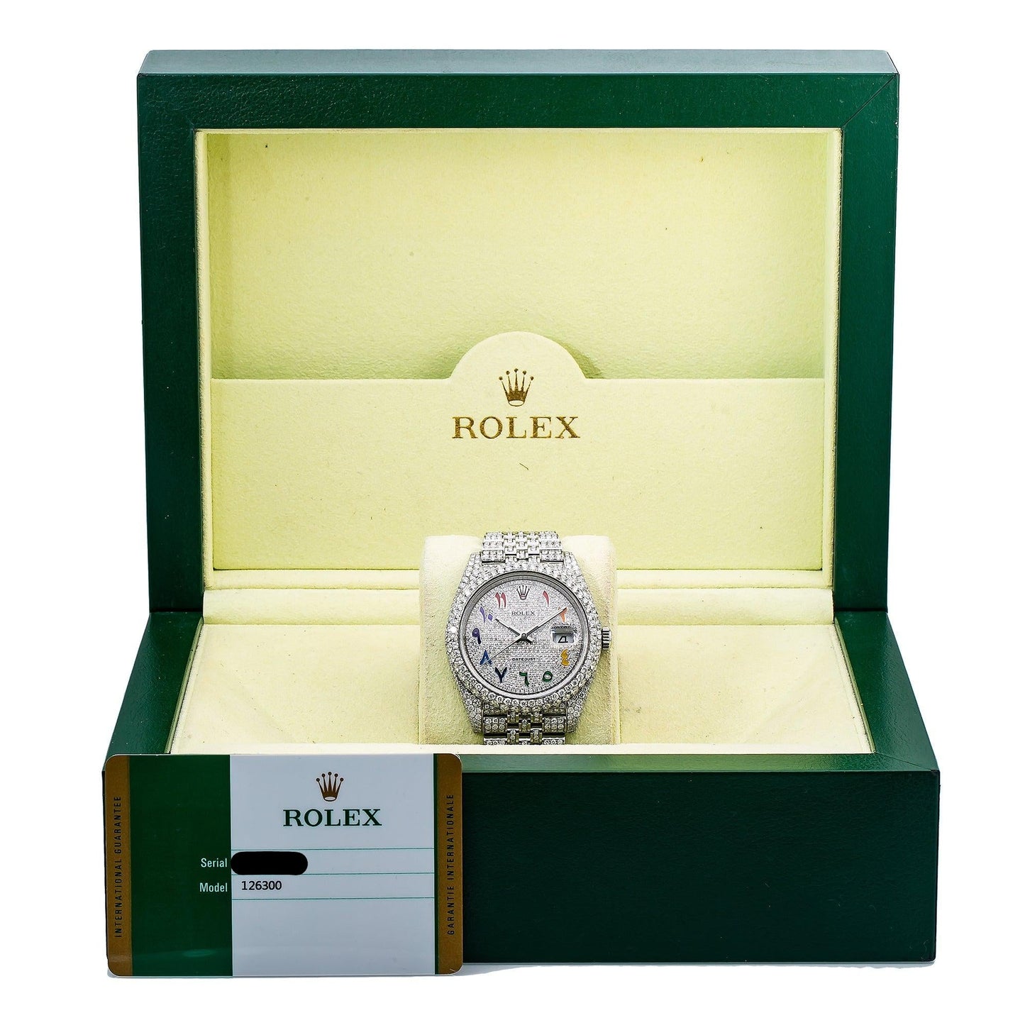 Rolex Datejust 41MM 126300 Diamond Paved Rainbow Eastern Arabic Dial Diamond Bezel Stainless Steel Full Diamond Jubilee Bracelet