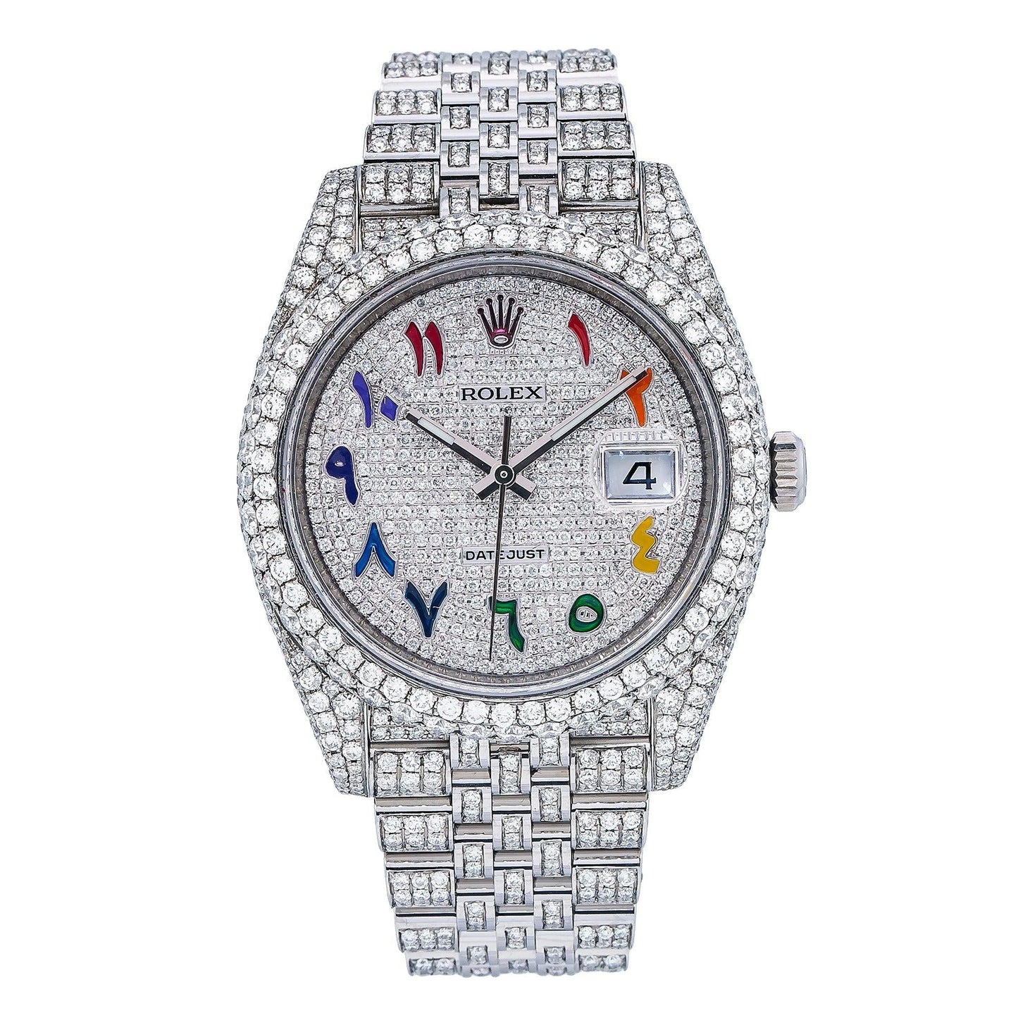 Rolex Datejust 41MM 126300 Diamond Paved Rainbow Eastern Arabic Dial Diamond Bezel Stainless Steel Full Diamond Jubilee Bracelet
