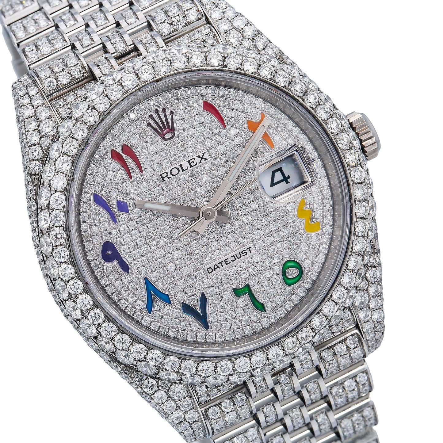 Rolex Datejust 41MM 126300 Diamond Paved Rainbow Eastern Arabic Dial Diamond Bezel Stainless Steel Full Diamond Jubilee Bracelet