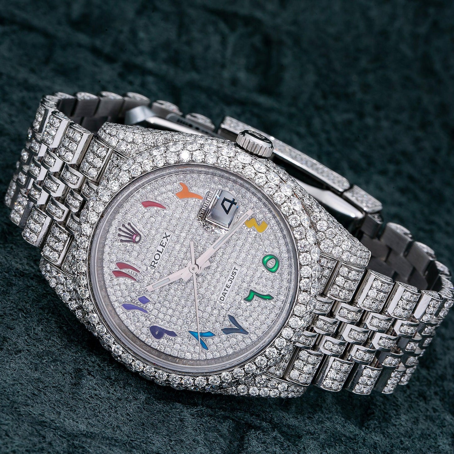 Rolex Datejust 41MM 126300 Diamond Paved Rainbow Eastern Arabic Dial Diamond Bezel Stainless Steel Full Diamond Jubilee Bracelet