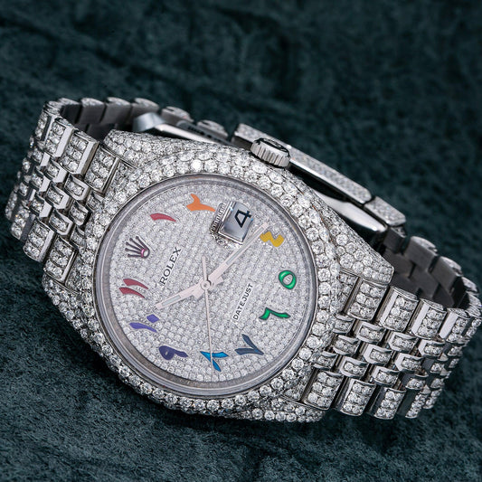Rolex Datejust 41MM 126300 Diamond Paved Rainbow Eastern Arabic Dial Diamond Bezel Stainless Steel Full Diamond Jubilee Bracelet