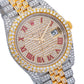 Rolex Datejust 41MM 126333 Diamond Paved Red Roman Dial Diamond Bezel Two Tone Yellow Gold Full Diamond Jubilee Bracelet