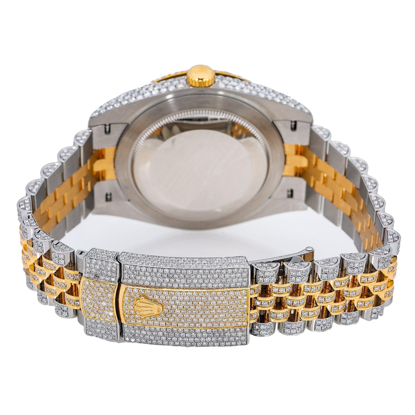 Rolex Datejust 41MM 126333 Diamond Paved Red Roman Dial Diamond Bezel Two Tone Yellow Gold Full Diamond Jubilee Bracelet