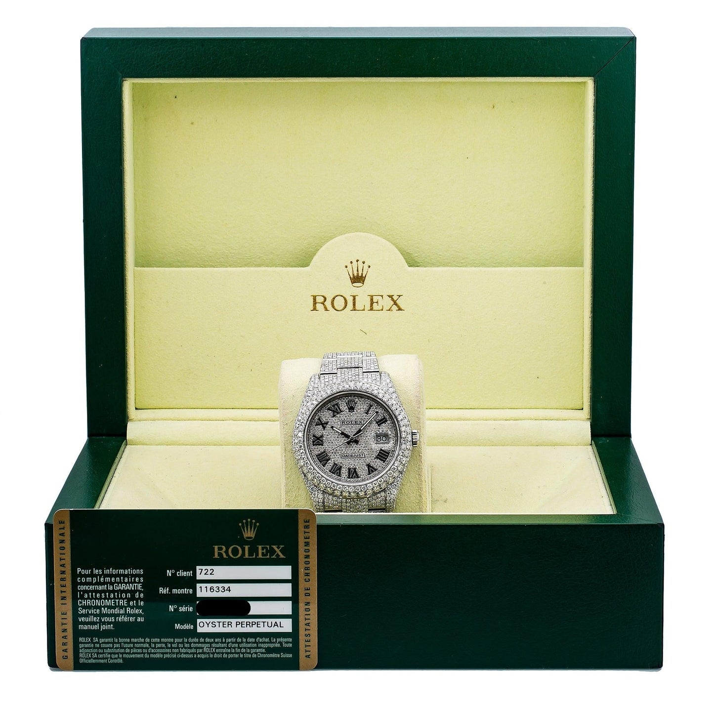 Rolex Datejust 41MM 116334 Diamond Paved Roman Dial Diamond Bezel Stainless Steel Full Diamond Oyster Bracelet