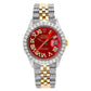 Rolex Datejust 36MM 1601 Red Roman Diamond Dial Diamond Bezel Two Tone Yellow Gold Semi Diamond Jubilee Bracelet