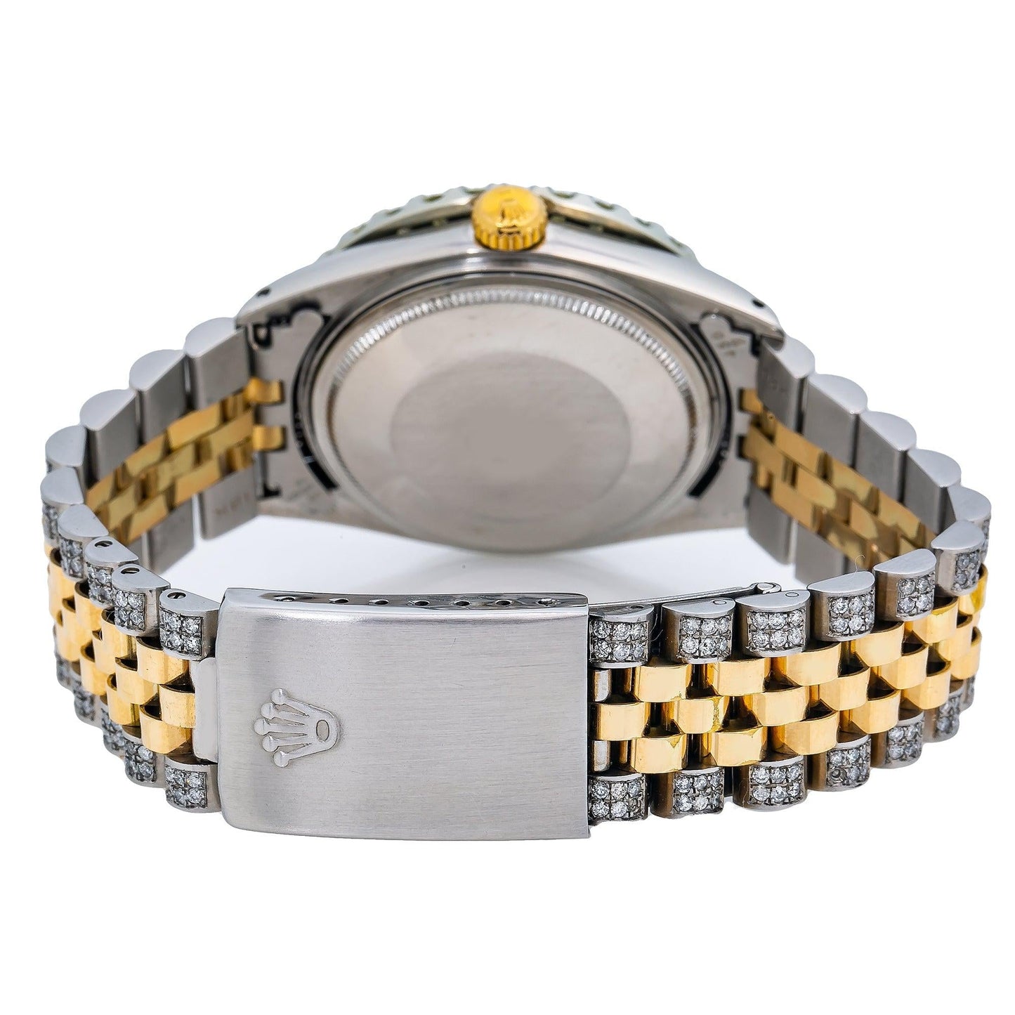 Rolex Datejust 36MM 1601 Red Roman Diamond Dial Diamond Bezel Two Tone Yellow Gold Semi Diamond Jubilee Bracelet