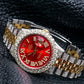 Rolex Datejust 36MM 1601 Red Roman Diamond Dial Diamond Bezel Two Tone Yellow Gold Semi Diamond Jubilee Bracelet